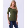 image:imageAllegra K Womens Half Sleeves Boat Neck Fitted Elbow Length Top Soft TShirtArmy Green