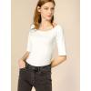 image:imageAllegra K Womens Half Sleeves Boat Neck Fitted Elbow Length Top Soft TShirtBeige