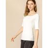 image:imageAllegra K Womens Half Sleeves Boat Neck Fitted Elbow Length Top Soft TShirtBeige