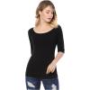 image:imageAllegra K Womens Half Sleeves Boat Neck Fitted Elbow Length Top Soft TShirtBlack