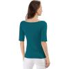 image:imageAllegra K Womens Half Sleeves Boat Neck Fitted Elbow Length Top Soft TShirtBlue Green