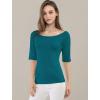 image:imageAllegra K Womens Half Sleeves Boat Neck Fitted Elbow Length Top Soft TShirtBlue Green