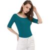 image:imageAllegra K Womens Half Sleeves Boat Neck Fitted Elbow Length Top Soft TShirtBlue Green