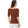 image:imageAllegra K Womens Half Sleeves Boat Neck Fitted Elbow Length Top Soft TShirtBrown