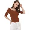 image:imageAllegra K Womens Half Sleeves Boat Neck Fitted Elbow Length Top Soft TShirtBrown