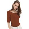 image:imageAllegra K Womens Half Sleeves Boat Neck Fitted Elbow Length Top Soft TShirtBrown