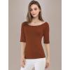 image:imageAllegra K Womens Half Sleeves Boat Neck Fitted Elbow Length Top Soft TShirtBrown