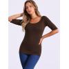 image:imageAllegra K Womens Half Sleeves Boat Neck Fitted Elbow Length Top Soft TShirtCoffee Brown