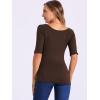 image:imageAllegra K Womens Half Sleeves Boat Neck Fitted Elbow Length Top Soft TShirtCoffee Brown