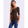 image:imageAllegra K Womens Half Sleeves Boat Neck Fitted Elbow Length Top Soft TShirtCoffee Brown