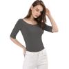 image:imageAllegra K Womens Half Sleeves Boat Neck Fitted Elbow Length Top Soft TShirtDark Gray