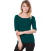 image:imageAllegra K Womens Half Sleeves Boat Neck Fitted Elbow Length Top Soft TShirtDark Green