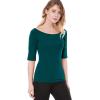 image:imageAllegra K Womens Half Sleeves Boat Neck Fitted Elbow Length Top Soft TShirtDark Green