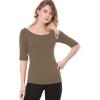 image:imageAllegra K Womens Half Sleeves Boat Neck Fitted Elbow Length Top Soft TShirtDark Khaki