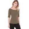 image:imageAllegra K Womens Half Sleeves Boat Neck Fitted Elbow Length Top Soft TShirtDark Khaki