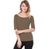 image:imageAllegra K Womens Half Sleeves Boat Neck Fitted Elbow Length Top Soft TShirtDark Khaki