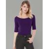 image:imageAllegra K Womens Half Sleeves Boat Neck Fitted Elbow Length Top Soft TShirtDark Purple