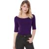 image:imageAllegra K Womens Half Sleeves Boat Neck Fitted Elbow Length Top Soft TShirtDark Purple