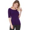 image:imageAllegra K Womens Half Sleeves Boat Neck Fitted Elbow Length Top Soft TShirtDark Purple