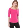 image:imageAllegra K Womens Half Sleeves Boat Neck Fitted Elbow Length Top Soft TShirtHot Pink