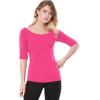 image:imageAllegra K Womens Half Sleeves Boat Neck Fitted Elbow Length Top Soft TShirtHot Pink