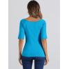 image:imageAllegra K Womens Half Sleeves Boat Neck Fitted Elbow Length Top Soft TShirtLake Blue