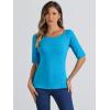 image:imageAllegra K Womens Half Sleeves Boat Neck Fitted Elbow Length Top Soft TShirtLake Blue