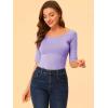 image:imageAllegra K Womens Half Sleeves Boat Neck Fitted Elbow Length Top Soft TShirtLavender
