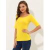 image:imageAllegra K Womens Half Sleeves Boat Neck Fitted Elbow Length Top Soft TShirtLemon Yellow