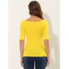 image:imageAllegra K Womens Half Sleeves Boat Neck Fitted Elbow Length Top Soft TShirtLemon Yellow