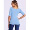 image:imageAllegra K Womens Half Sleeves Boat Neck Fitted Elbow Length Top Soft TShirtLight Blue
