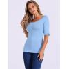 image:imageAllegra K Womens Half Sleeves Boat Neck Fitted Elbow Length Top Soft TShirtLight Blue