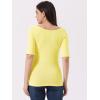 image:imageAllegra K Womens Half Sleeves Boat Neck Fitted Elbow Length Top Soft TShirtLight Yellow