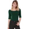 image:imageAllegra K Womens Half Sleeves Boat Neck Fitted Elbow Length Top Soft TShirtOlive Green