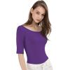 image:imageAllegra K Womens Half Sleeves Boat Neck Fitted Elbow Length Top Soft TShirtPurple