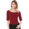 image:imageAllegra K Womens Half Sleeves Boat Neck Fitted Elbow Length Top Soft TShirtRed