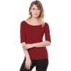 image:imageAllegra K Womens Half Sleeves Boat Neck Fitted Elbow Length Top Soft TShirtRed