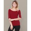image:imageAllegra K Womens Half Sleeves Boat Neck Fitted Elbow Length Top Soft TShirtRed