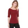 image:imageAllegra K Womens Half Sleeves Boat Neck Fitted Elbow Length Top Soft TShirtRed