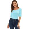 image:imageAllegra K Womens Half Sleeves Boat Neck Fitted Elbow Length Top Soft TShirtSky Blue
