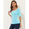 image:imageAllegra K Womens Half Sleeves Boat Neck Fitted Elbow Length Top Soft TShirtSky Blue