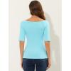 image:imageAllegra K Womens Half Sleeves Boat Neck Fitted Elbow Length Top Soft TShirtSky Blue