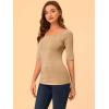 image:imageAllegra K Womens Half Sleeves Boat Neck Fitted Elbow Length Top Soft TShirtTan