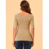 image:imageAllegra K Womens Half Sleeves Boat Neck Fitted Elbow Length Top Soft TShirtTan