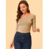 image:imageAllegra K Womens Half Sleeves Boat Neck Fitted Elbow Length Top Soft TShirtTan
