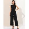 image:imageAllegra K Womens Wide Leg Jumpsuit 2026 Sleeveless Collared Tie Waist Coverall Button Down Cargo Cotton JumpsuitsBlack