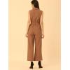 image:imageAllegra K Womens Wide Leg Jumpsuit 2026 Sleeveless Collared Tie Waist Coverall Button Down Cargo Cotton JumpsuitsBrown