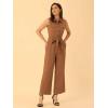 image:imageAllegra K Womens Wide Leg Jumpsuit 2026 Sleeveless Collared Tie Waist Coverall Button Down Cargo Cotton JumpsuitsBrown