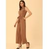 image:imageAllegra K Womens Wide Leg Jumpsuit 2026 Sleeveless Collared Tie Waist Coverall Button Down Cargo Cotton JumpsuitsBrown