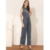 image:imageAllegra K Womens Wide Leg Jumpsuit 2026 Sleeveless Collared Tie Waist Coverall Button Down Cargo Cotton JumpsuitsGrey